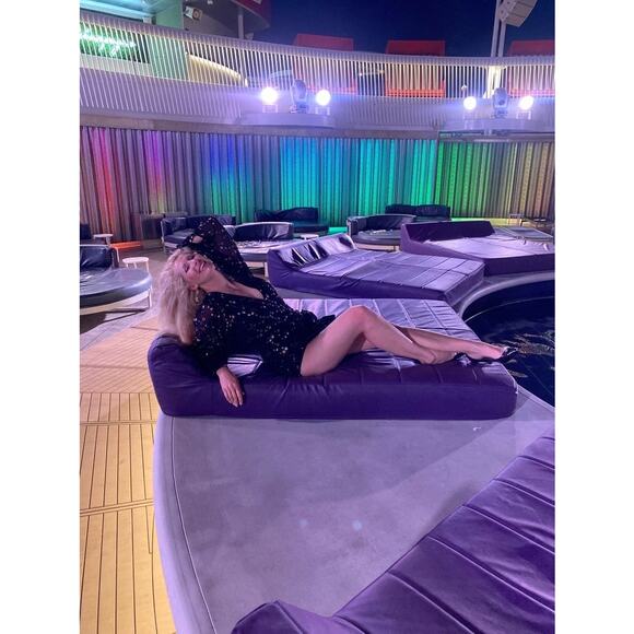 YUMI KIM Black Chiffon Metallic Star Print Blouson Sleeves Scarlett Star Dress 8 - Picture 15 of 15